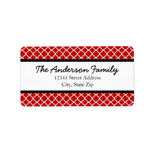 Red Black & White Quatrefoil - Address Labels