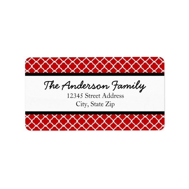 Red Black & White Quatrefoil - Address Labels (Front)
