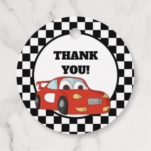 Red Black White Race Car Birthday Party Favour Tags