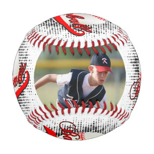 Red   Black   White Retro Baseball with Photo