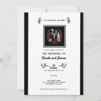 Red & Black White Roses Skeleton Couple Wedding