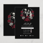 Red & Black White Roses Skeleton Wedding RSVP