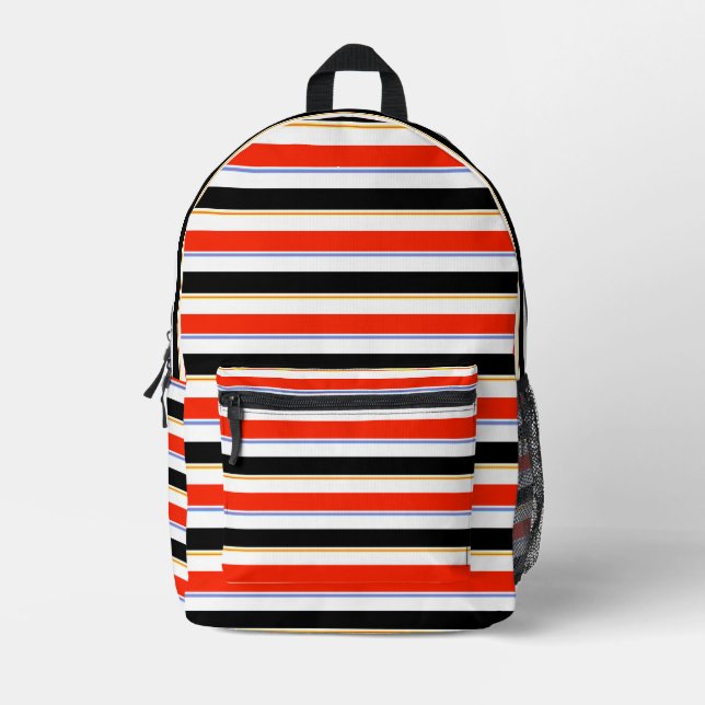 Red Black White Stripes Lines Pattern Design Printed Backpack (Front)
