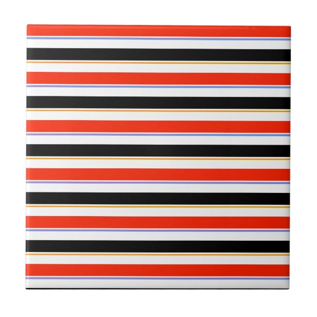 Red Black White Stripes Lines Pattern Design Tile (Front)