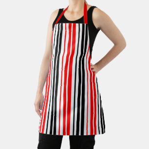 Red Black White Stripes Pattern Design  Apron
