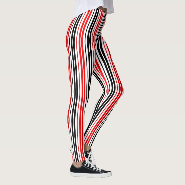 Red Black White Stripes Pattern Design  Leggings (Right)
