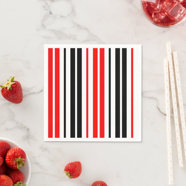 Red Black White Stripes Pattern Design  Napkin (Insitu)