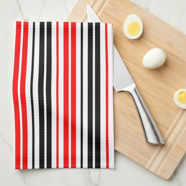 Red Black White Stripes Pattern Design  Tea Towel (Quarter Fold)
