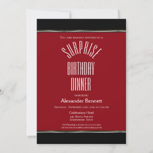 Red Black White Surprise Birthday Dinner Party Invitation