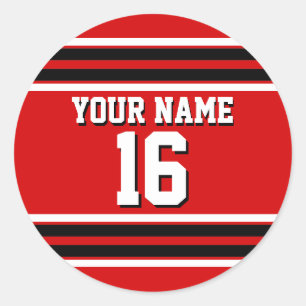 Red Black White Team Jersey Custom Number Name Classic Round Sticker
