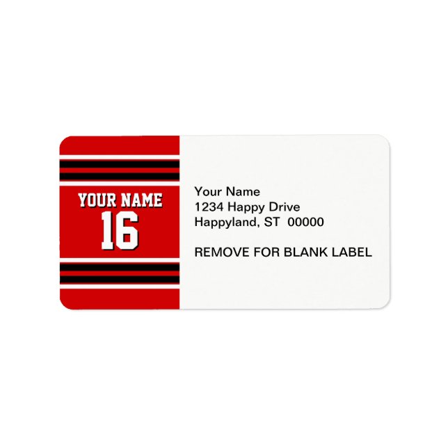 Red Black White Team Jersey Custom Number Name Label (Front)