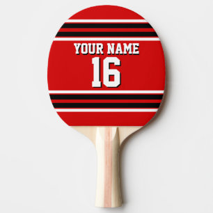 Red Black White Team Jersey Custom Number Name Ping Pong Paddle