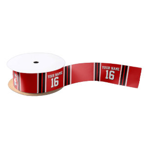 Red Black White Team Jersey Custom Number Name Satin Ribbon