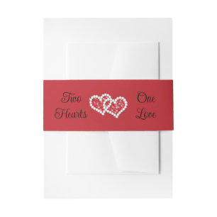 Red, Black, White Two Hearts, One Love Invitation Belly Band