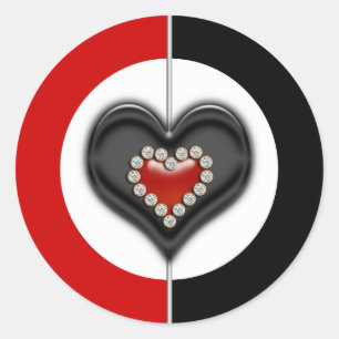 Red black white valentine heart classic round sticker