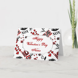 Red Black White Valentine Motif Greeting Card