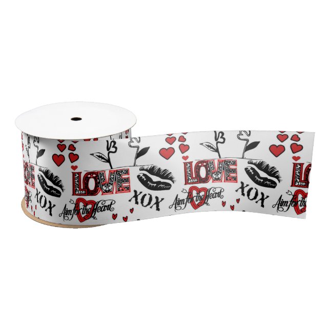 Red Black White Valentine Motif Ribbon Satin Ribbon (Spool)
