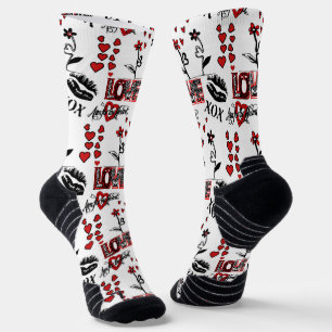Red Black White Valentine Motif Socks