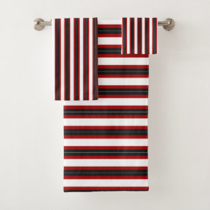 red, black, white vertical stripes bath towel set