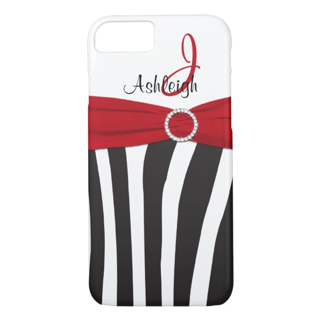 Red, Black, White Zebra Striped iPhone 7 Case (Back)