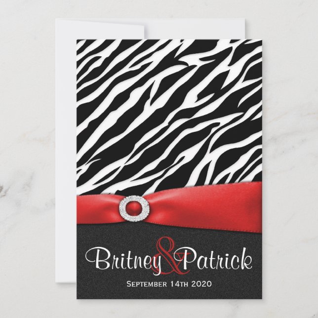 Red Black White Zebra Wedding Invitations (Front)
