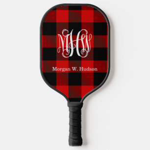 Red Black Wht Vine Monogram Buffalo Check DIY BG Pickleball Paddle