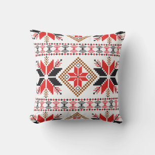 Red Black Winter Crochet Knit Pattern Cushion