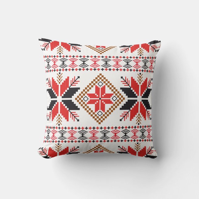 Red Black Winter Crochet Knit Pattern Cushion (Front)