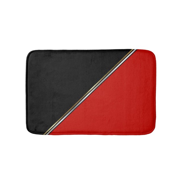 Red Black with Gold Silver Stripe Bath Mat (Front)