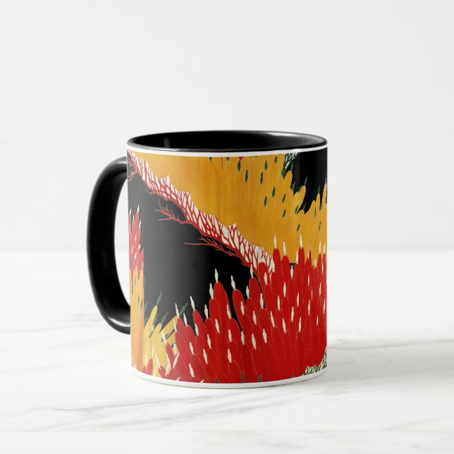 RED BLACK YELLOW ABSTRACT JAPANESE FLORAL MUG (Front Left)
