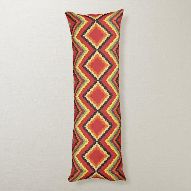 Red Black Yellow Native American Blanket Pattern Body Cushion (Back (Vertical))