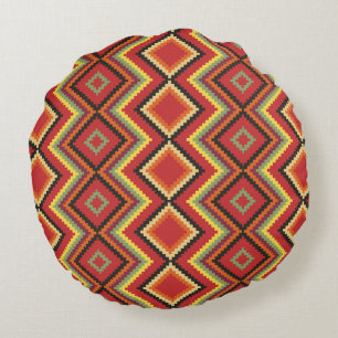 Red Black Yellow Native American Blanket Pattern Round Cushion