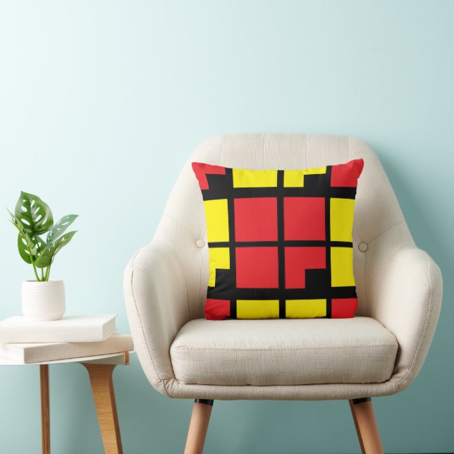 Red Black Yellow Squares Geometric Cushion (Chair)