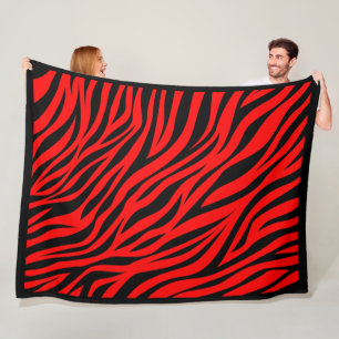 Red Black Zebra Stripes Print Fleece Blanket