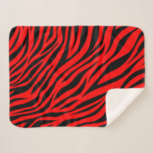 Red Black Zebra Stripes Print Sherpa Blanket