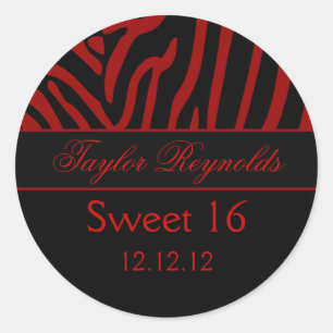 Red Black Zebra Sweet 16 Sticker
