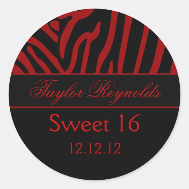 Red Black Zebra Sweet 16 Sticker (Front)