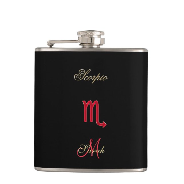 Red Black Zodiac Sign Scorpio Personalised Flask (Front)