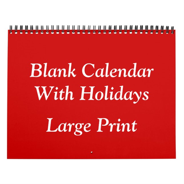 Red Blank Calendar With Holidays and Large Numbers (Cover)