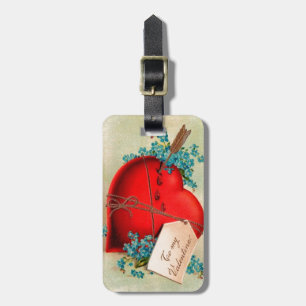 Red Bleeding Heart Valentine Antique Postcard Luggage Tag