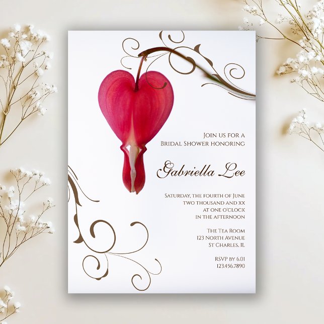 Red Bleeding Hearts Flowers Bridal Shower Invitation (Creator Uploaded)