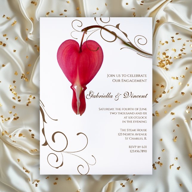 Red Bleeding Hearts Flowers Engagement Party Invitation (Creator Uploaded)