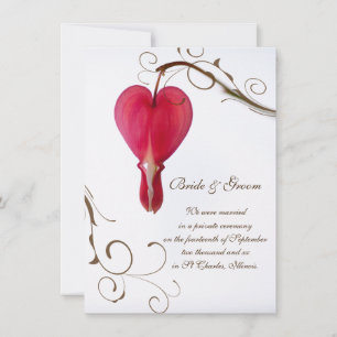 Red Bleeding Hearts Flowers Marriage / Elopement Announcement