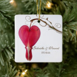 Red Bleeding Hearts Flowers Wedding Ceramic Tree Decoration<br><div class="desc">Commemorate the day you were marriage with the romantic Red Bleeding Heart Flower Wedding Square Ornament. This elegant personalized flowery marriage ornament features a floral photograph of a red bleeding heart flower blossom,  or dicentra,  with a white background and brown tone swirls adorning the corner.</div>