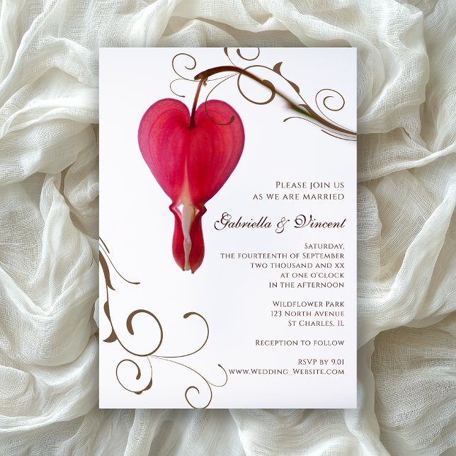 Red Bleeding Hearts Flowers Wedding Invitation (Creator Uploaded)