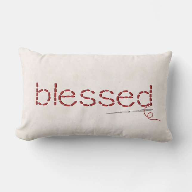 red BLESSED text stitch with needle Lumbar Cushion (Front)