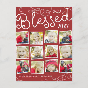 Red Blessed Year Review Christmas Photo Collage Announcement Postcard