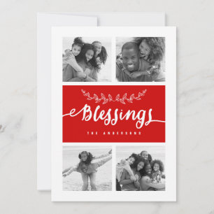 Red Blessings Photo Collage Christmas Holiday Card