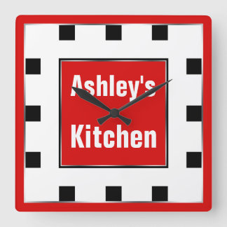 Red Block Square Personalised Wall Clock