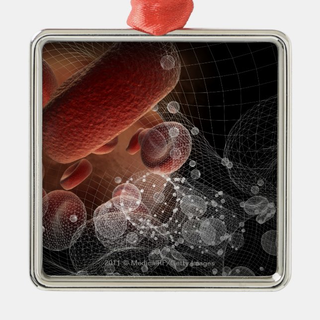 Red blood cells in wireframe metal tree decoration (Front)